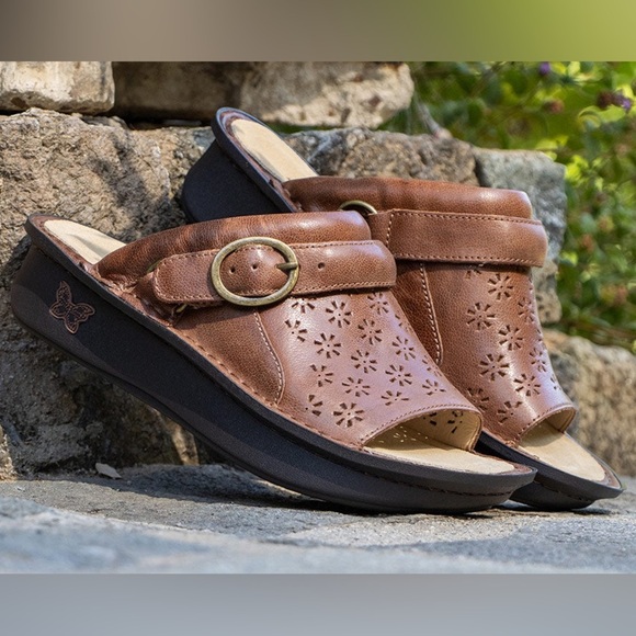 ALEGRIA Leather Klover Sandals Slides - Picture 1 of 11